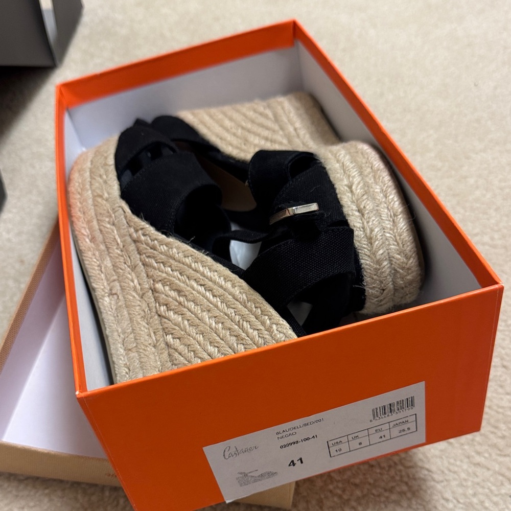 Castaner Black and Tan Espadrille Wedges